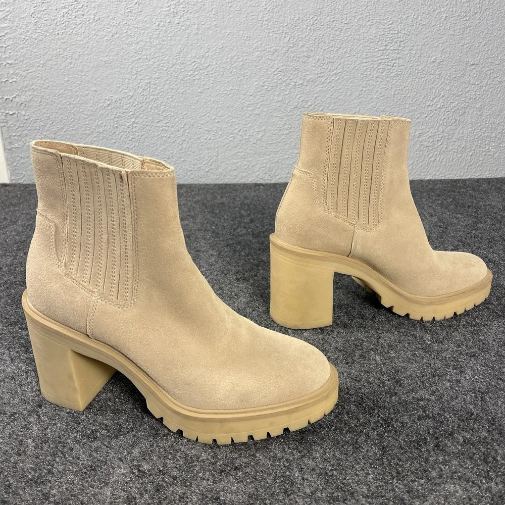 Dolce Vita Chelsea Boots Womens 10 Beige Suede Platform Lug Sole Block - Picture 3 of 10